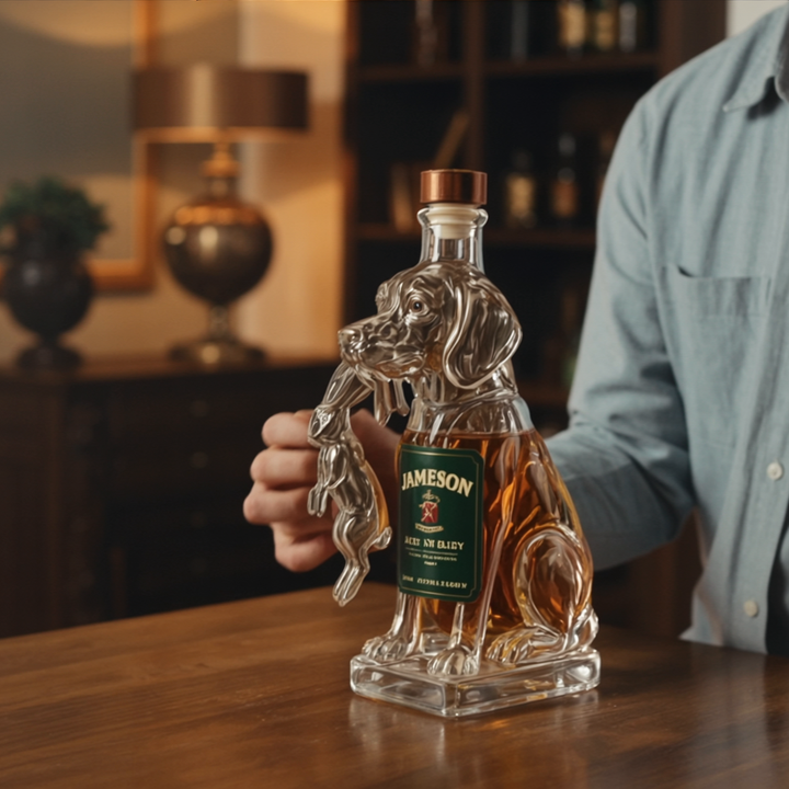 Veda Bremen Whisky Flasche Hunde Edition with elegant label design, showcasing a luxurious and refined presentation of the collectible bottle.