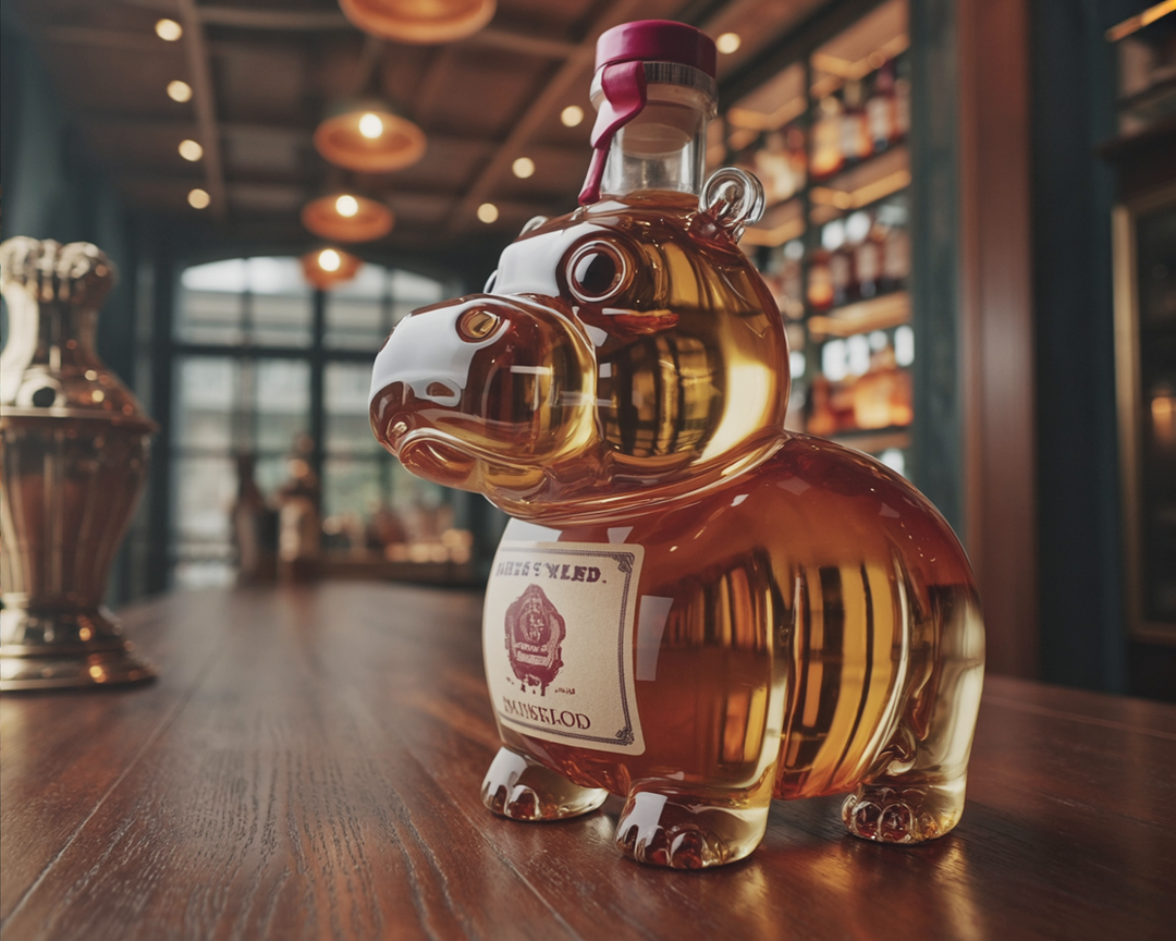 Veda Bremen Nilpferd Edition whisky bottle with detailed hippo illustration on the label, showcasing a unique design.
