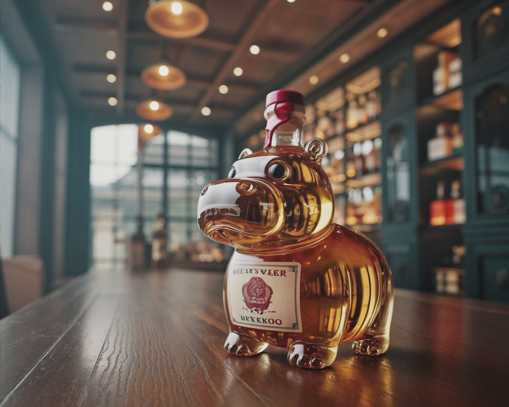 Veda Bremen Nilpferd Edition whisky bottle with a luxurious label design, featuring a unique hippopotamus-themed artwork.