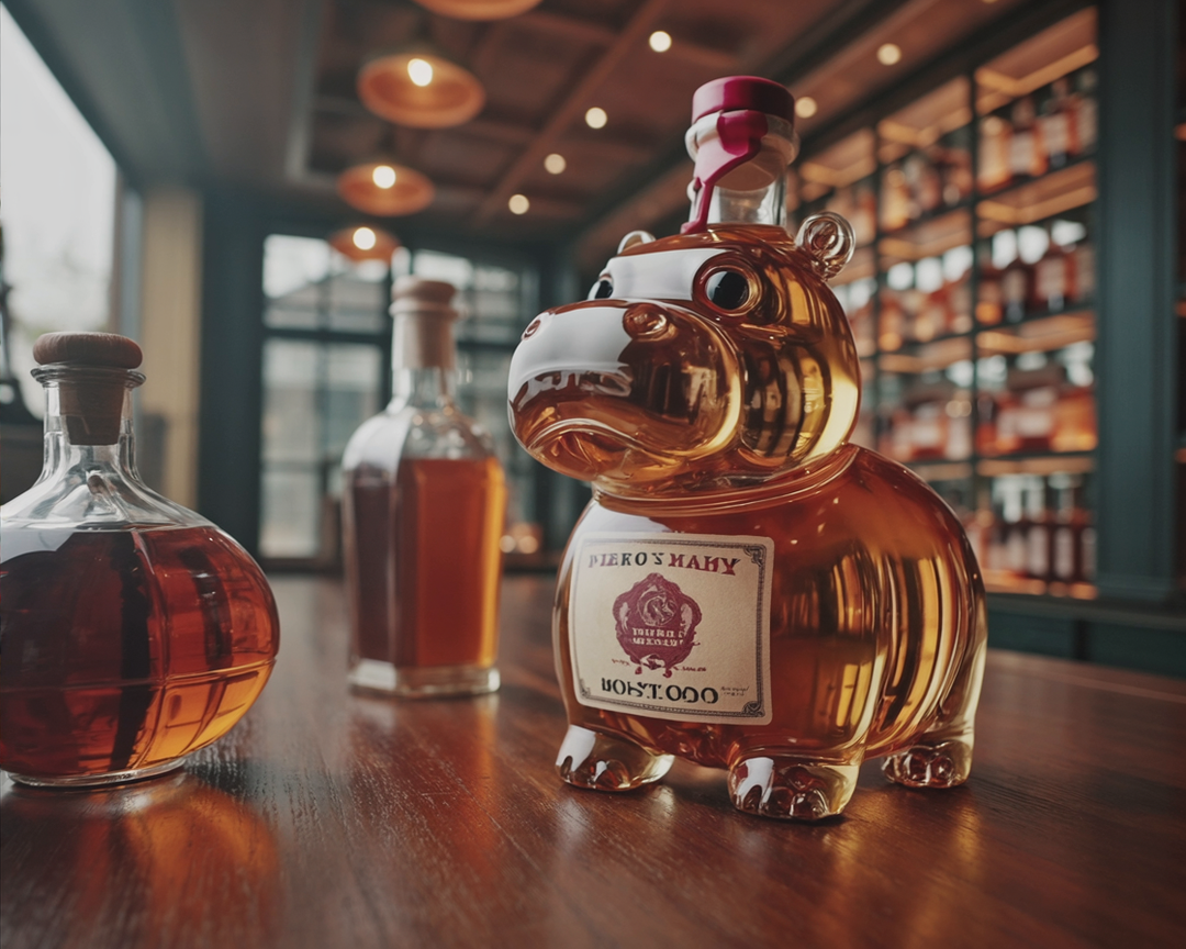 Veda Bremen Nilpferd Edition whisky bottle featuring a distinctive glass hippopotamus sculpture on the bottle.