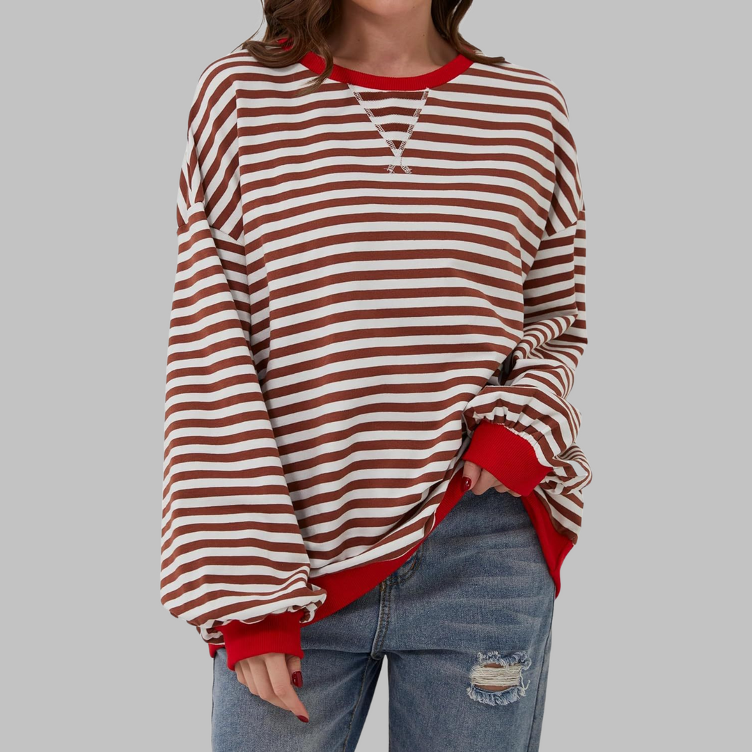 Soft striped long-sleeve top by Veda Bremen, lightweight spring layer, casual and comfortable women&