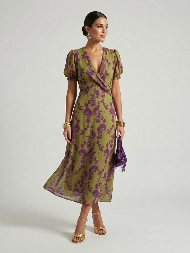 Vira Veda Bremen floral print casual midi dress with a relaxed fit and sleeveless design, perfect for summer wear.