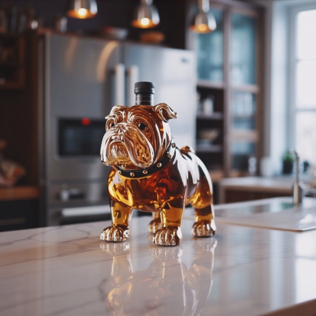Veda Bremen Bulldoggen Edition whisky bottle with label featuring a bulldog illustration and elegant design.