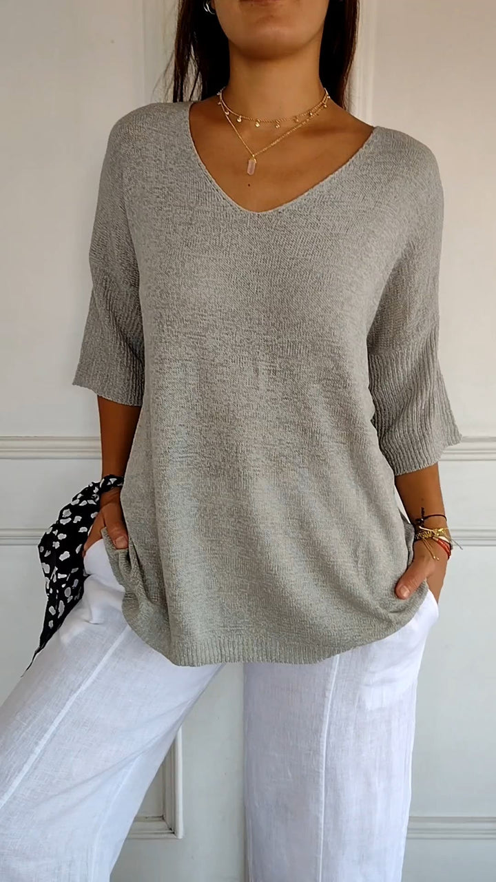 Veda Bremen Jill sleeveless V-neck top in soft fabric, shown in a neutral color with a relaxed fit and sleeveless design.