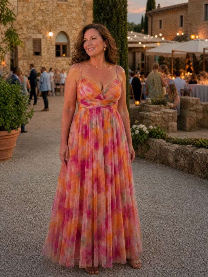 Veda Bremen Isel soft wrap maxi dress in a flowing fabric, shown in a flattering silhouette with a V-neck and long sleeves.