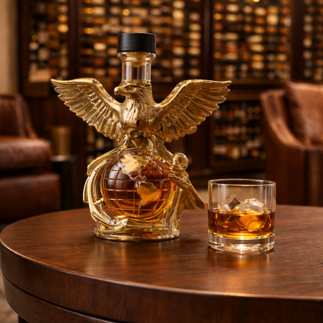 Veda Bremen Aquila Edition whisky flachmann with silver finish and engraved design, compact and portable for on-the-go use.
