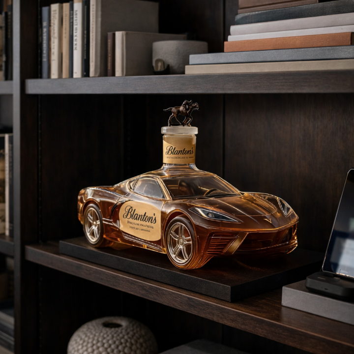 Veda Bremen Corvette Edition whisky bottle with sleek design and label, showcasing the collectible whiskey in a clear glass bottle.