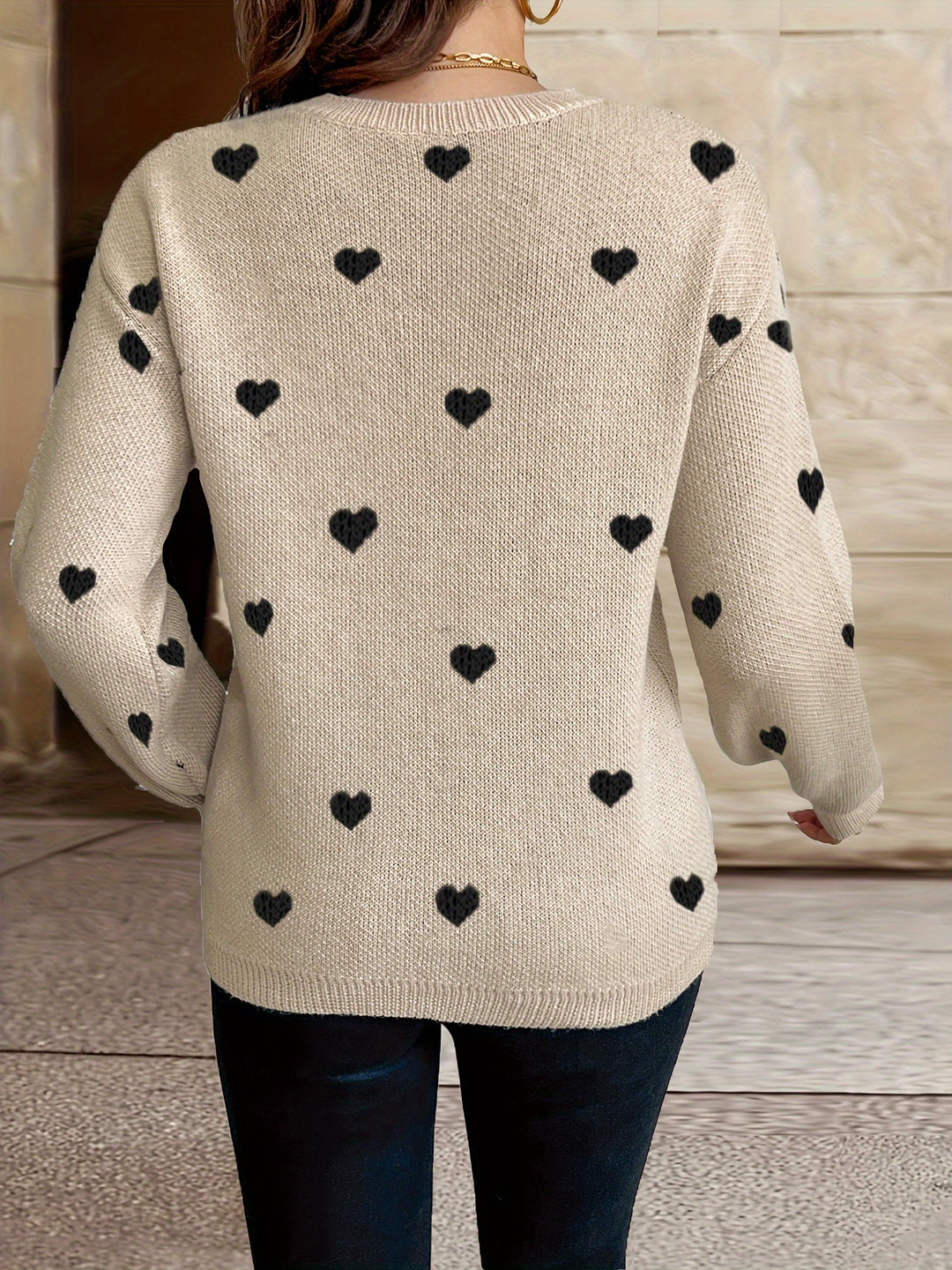 LuroLondon Heart Crew Neck Sweater in soft knit fabric, featuring a subtle heart pattern and classic crew neck design.