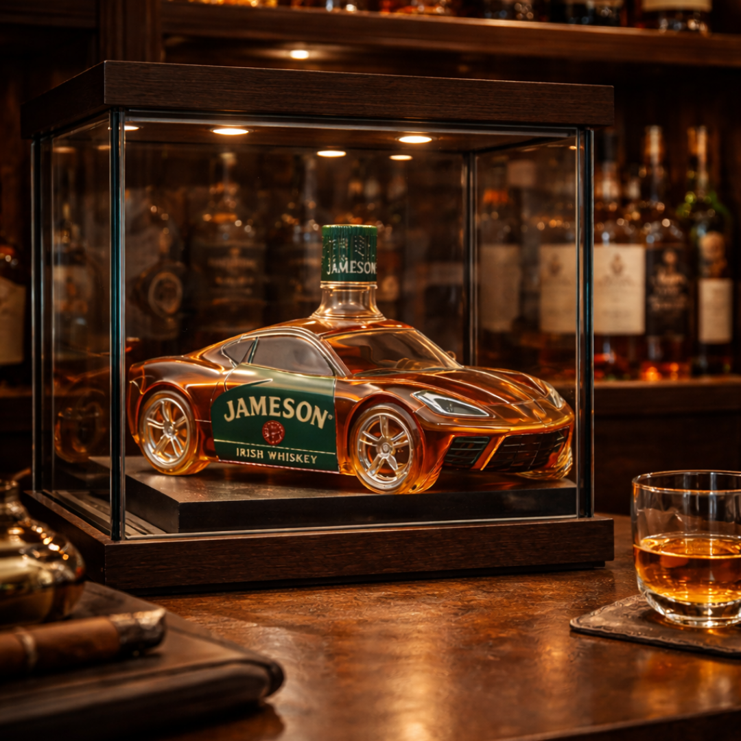Veda Bremen Corvette Edition whisky bottle with distinctive design and label, showcasing the unique Corvette-themed packaging.