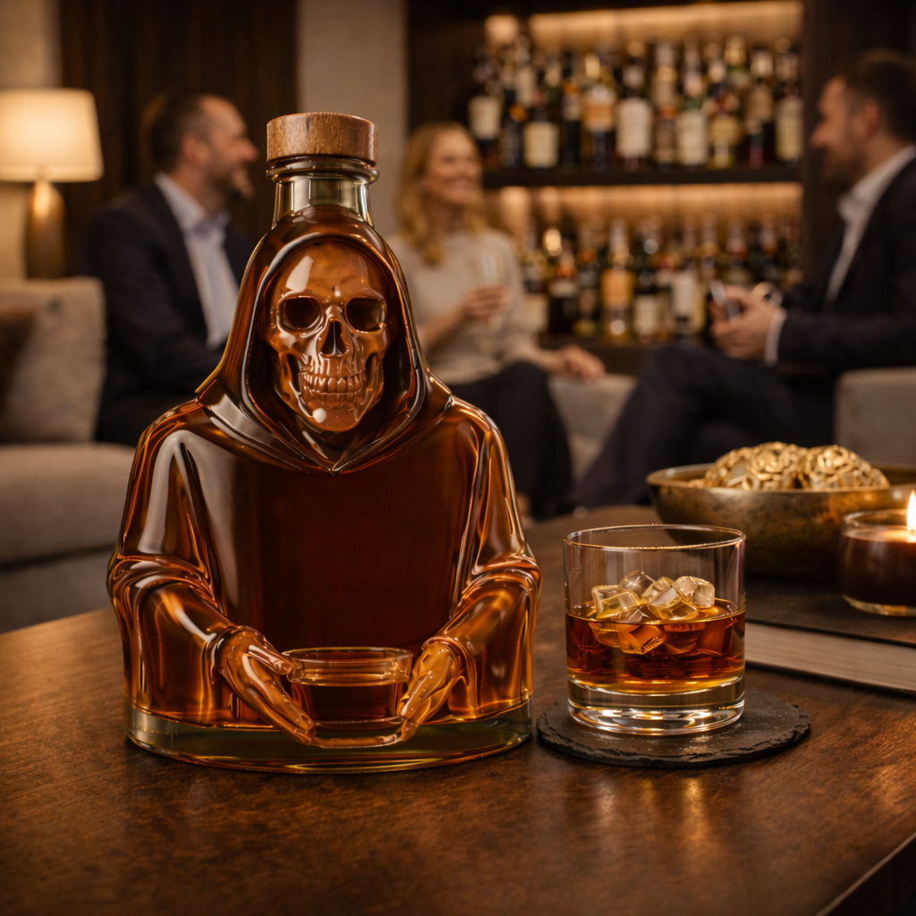 Veda Bremen Death Edition whisky bottle with dark label and intricate design, displayed upright on a plain background.