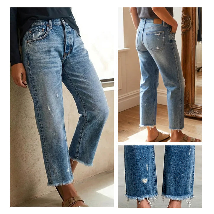 Veda Bremen Zelda premium stretch jeans, short style, dark wash with classic five-pocket design and slim fit.