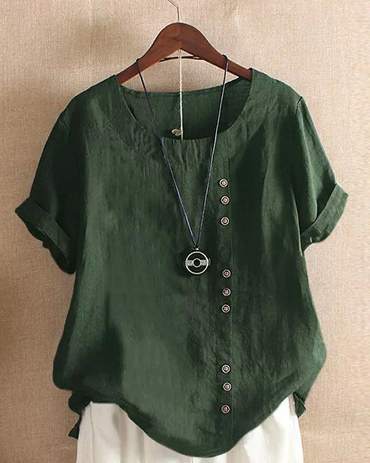 Veda Bremen Miranda summer T-shirt in light fabric with a casual fit, displayed on a hanger against a neutral background.