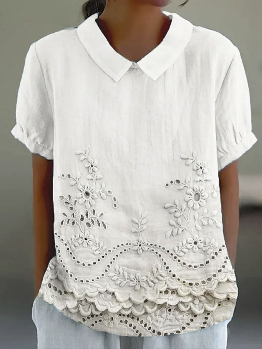 Veda Bremen Lily embroidered floral shirt showcasing detailed floral embroidery on a stylish casual blouse.