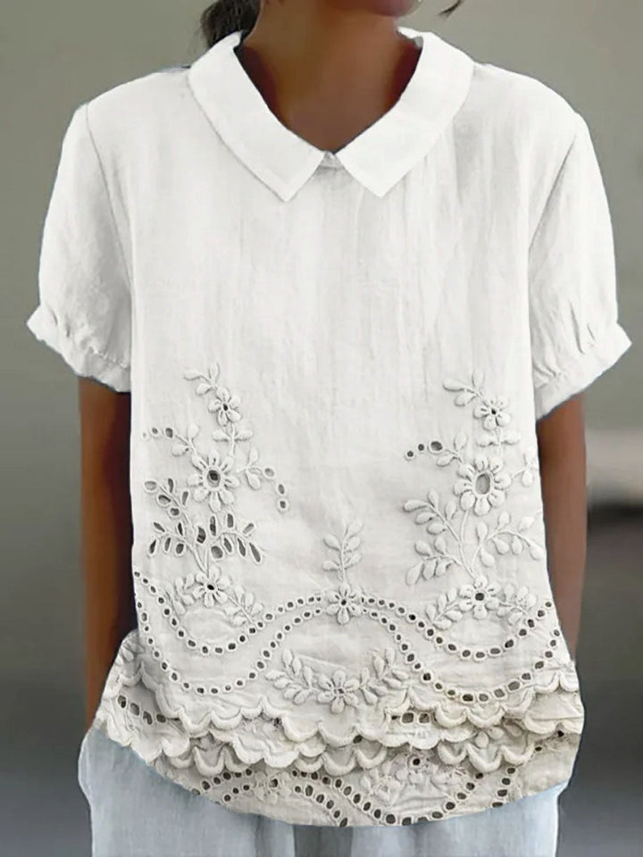 Veda Bremen Lily embroidered floral shirt showcasing detailed floral embroidery on a stylish casual blouse.
