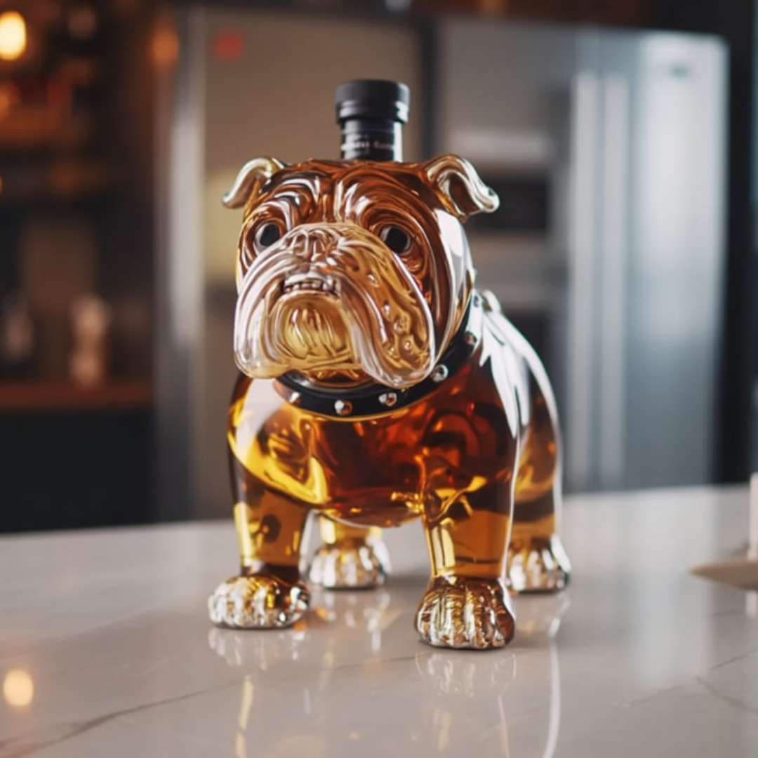 Veda Bremen Bulldoggen Edition whisky bottle with detailed dog illustration and elegant packaging design.