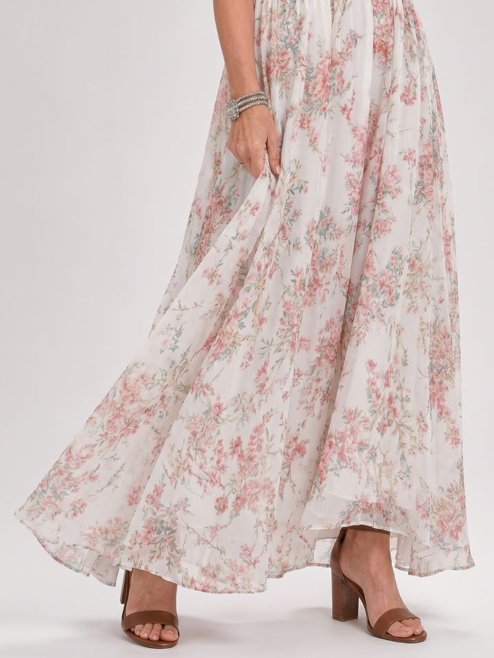 Veda Bremen Guinevere floral print midi dress with flowing skirt, elegant women&