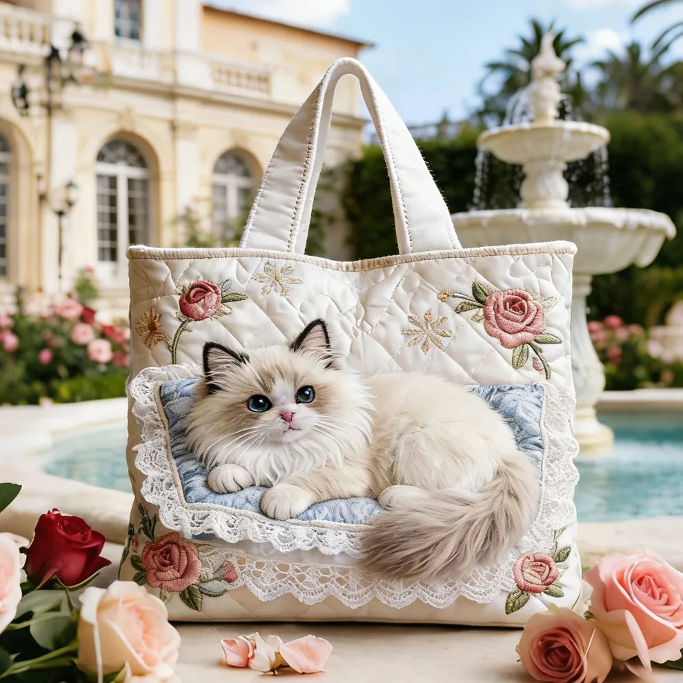 Rose Garden Kitten | Handgefertigte gesteppte Tote Bag - LuroLondon