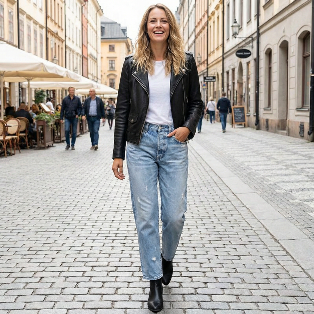 Veda Bremen Zelda premium-stretch jeans, short fit, stylish blue denim pants with a slim silhouette, casual and comfortable.
