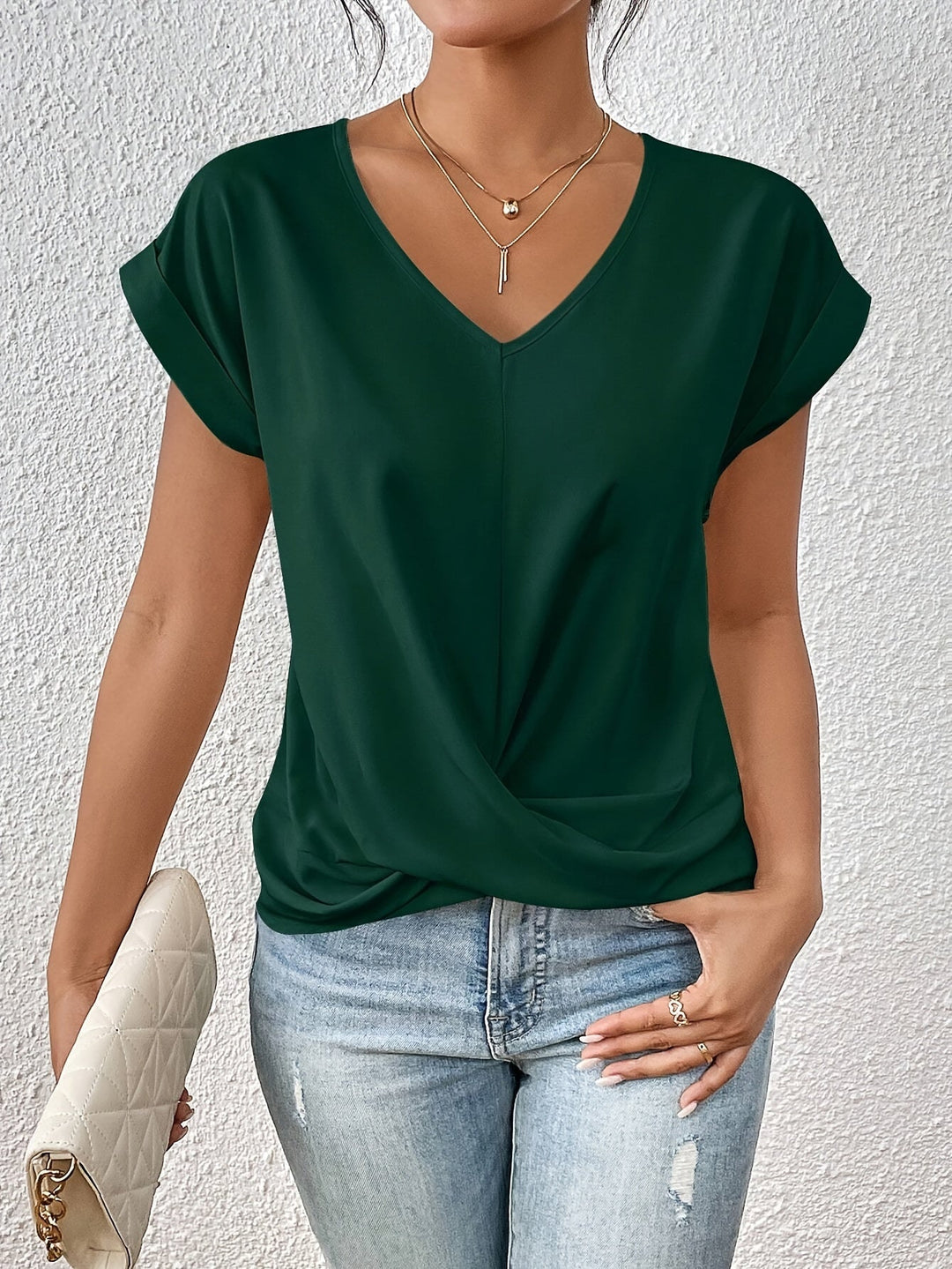 Veda Bremen Cleo casual T-shirt with sweetheart neckline, soft fabric and relaxed fit, shown on a hanger.