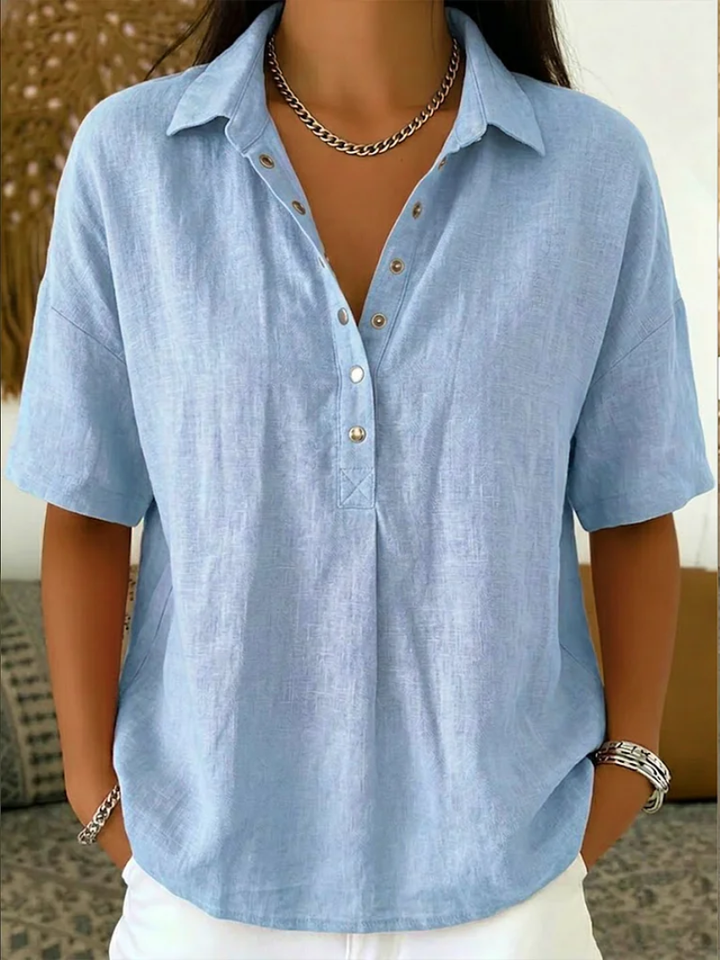 Veda Bremen Sommerfeld blouse with collar and button placket, displayed in size 5XL, featuring a classic design and lightweight fabric.