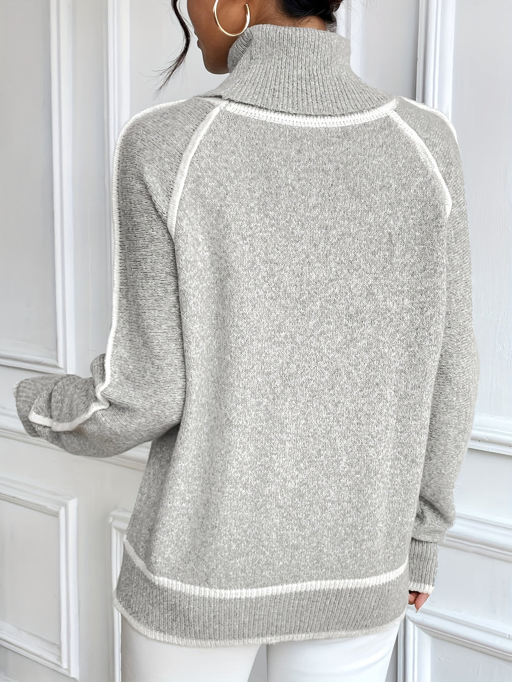 LuroLondon raglan turtle neck sweater in soft fabric, featuring a classic fit with contrasting sleeves and a cozy neckline.