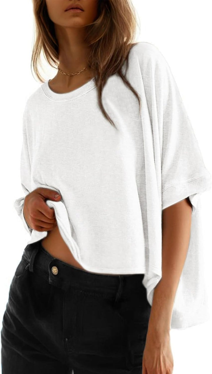 Veda Bremen ELLA Das Shirt das einfach sitzt, soft fabric, relaxed fit, in a neutral color, displayed on a hanger.