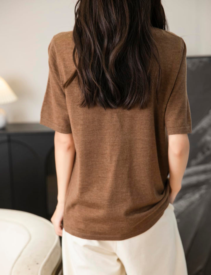 Veda Bremen 100% Merino Wool crew neck tee shirt, soft and warm, in a classic fit, shown in natural light with neutral background.