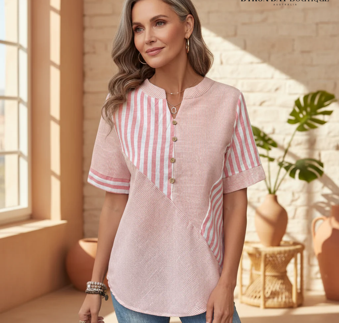 Veda Bremen Talia elegant striped blouse with long sleeves, featuring a stylish pattern and tailored fit.
