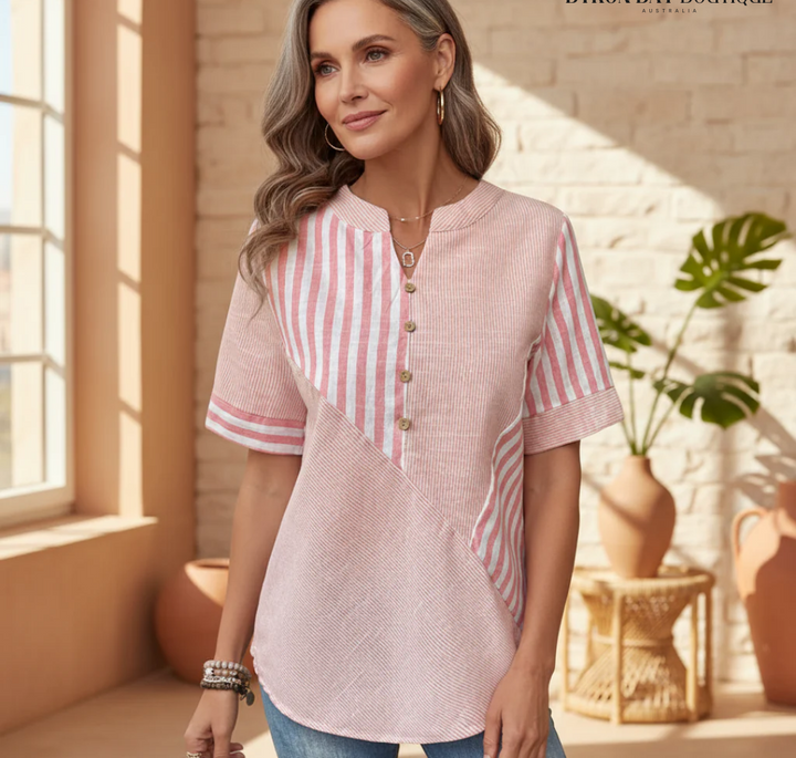 Veda Bremen Talia elegant striped blouse with long sleeves, featuring a stylish pattern and tailored fit.