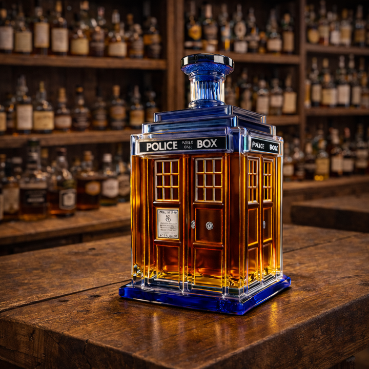 Veda Bremen Whisky Flasche Team Edition with custom label, clear glass bottle showcasing rich amber whisky inside.