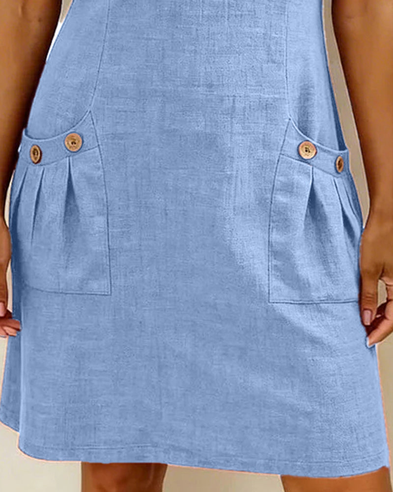 Veda Bremen Dariae linen blend A-line dress featuring a relaxed fit and soft fabric, perfect for casual summer wear.