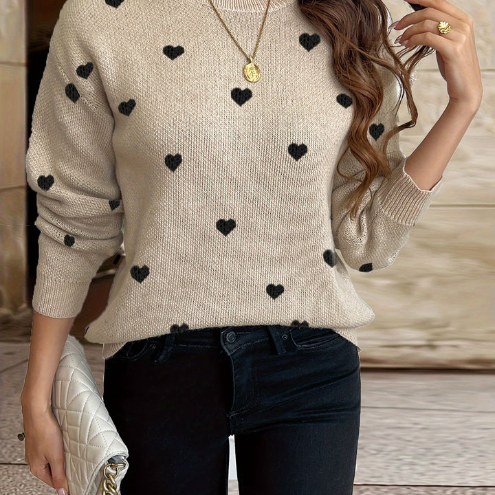 LuroLondon Heart Crew Neck Sweater in soft knit fabric, featuring a heart design on a cozy, casual crew neck style.