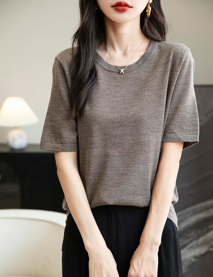 Veda Bremen 100% Merino Wool crew neck T-shirt in natural wool, showing the soft, fitted design and smooth texture.