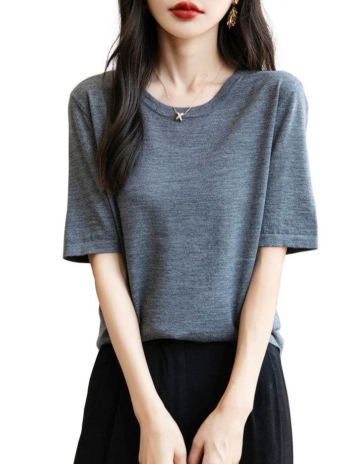 Veda Bremen 100% Merino Wool crew neck T-shirt, soft and warm, shown in natural beige color on a plain background.
