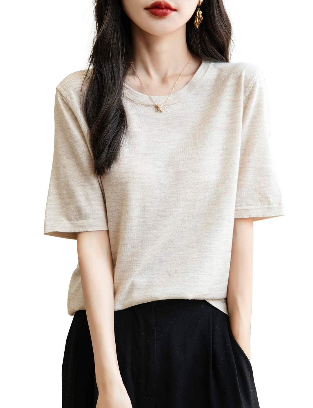 Veda Bremen 100% Merino Wool crew neck T-shirt in natural wool, showcasing soft, lightweight fabric and classic fit.