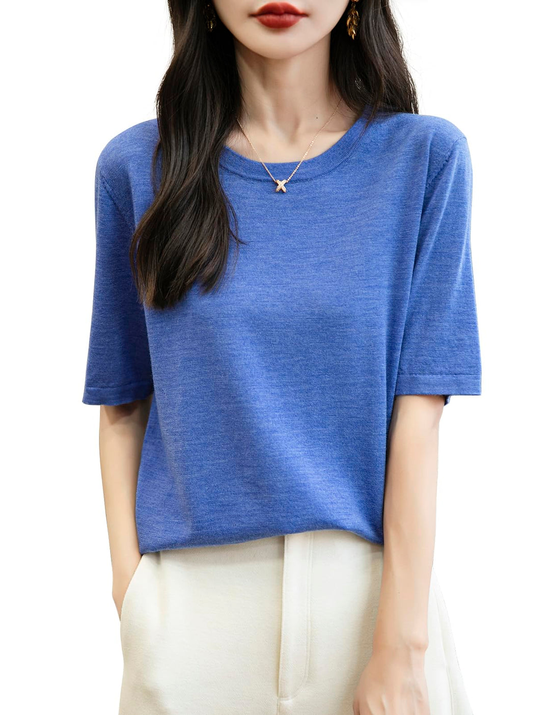 Veda Bremen 100% Merino Wool crew neck tee shirt in natural wool, displayed on a plain background.
