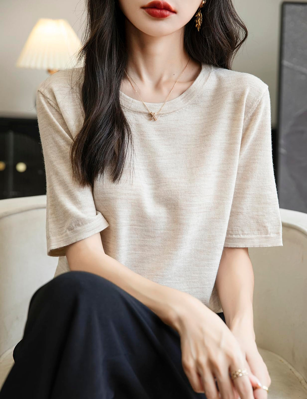 Veda Bremen 100% Merino Wool crew neck tee shirt, soft and breathable, displayed on a neutral background with a relaxed fit.