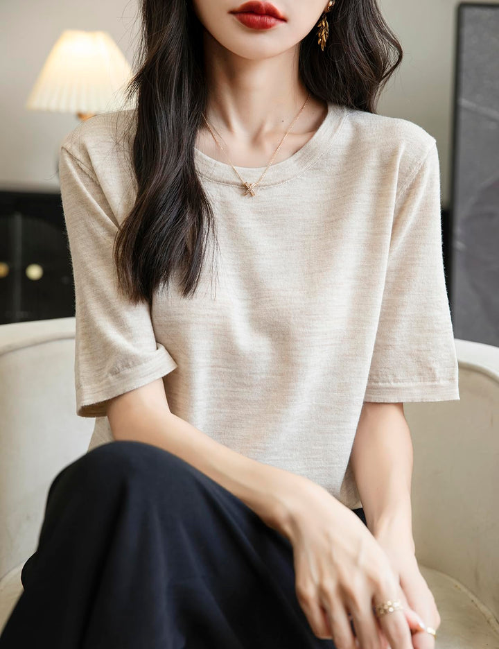 Veda Bremen 100% Merino Wool crew neck tee shirt, soft and breathable, displayed on a neutral background with a relaxed fit.