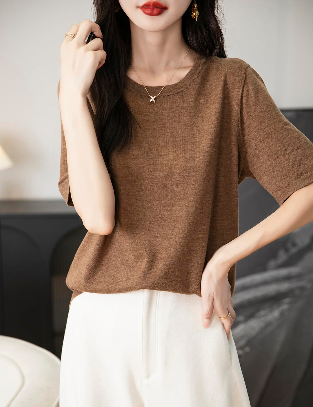 Veda Bremen 100% Merino Wool crew neck tee shirt, showing soft, natural wool fabric and classic fit on a neutral background.