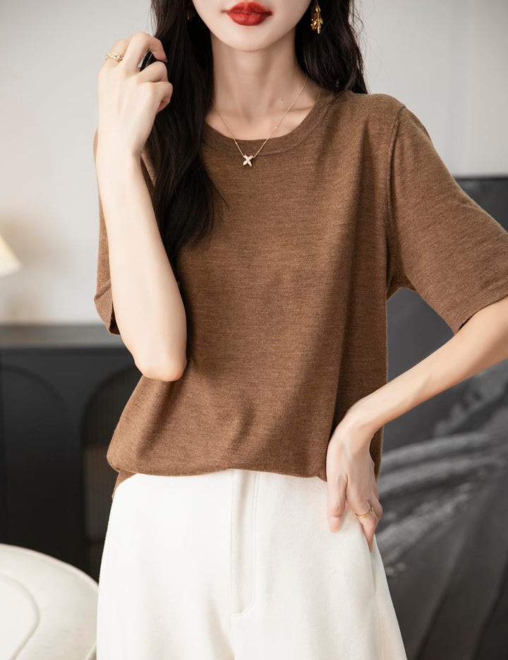 Veda Bremen 100% Merino Wool crew neck tee shirt, showing soft, natural wool fabric and classic fit on a neutral background.