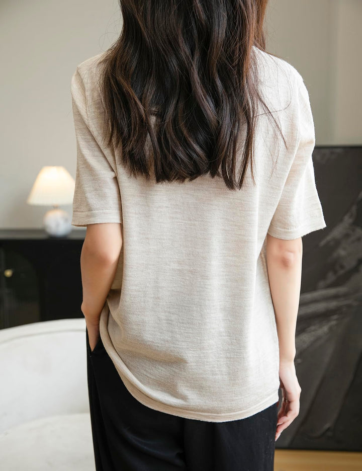 Veda Bremen 100% Merino Wool crew neck tee shirt displayed on a mannequin, showcasing soft, natural wool fabric and classic fit.