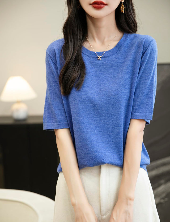 Veda Bremen 100% Merino Wool crew neck T-shirt in natural beige, soft and breathable, displayed flat on a neutral background.