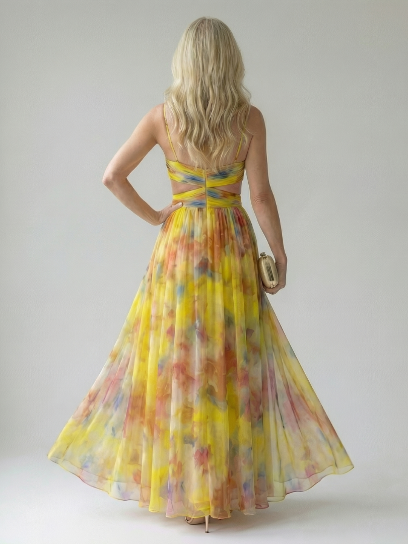 Veda Bremen Isel soft wrap maxi dress in light fabric, featuring a flowing silhouette and elegant design.