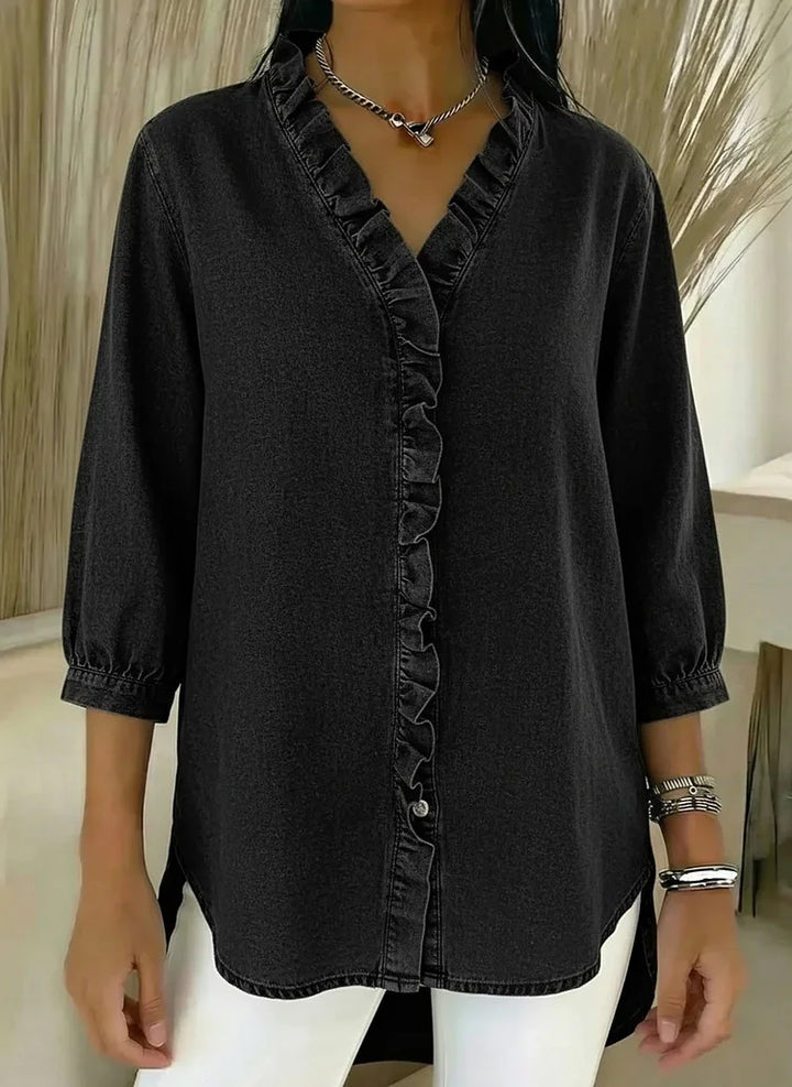 Veda Bremen VERA everyday safe blouse in soft fabric, featuring a classic collar, button front, and long sleeves, stylish and comfortable.