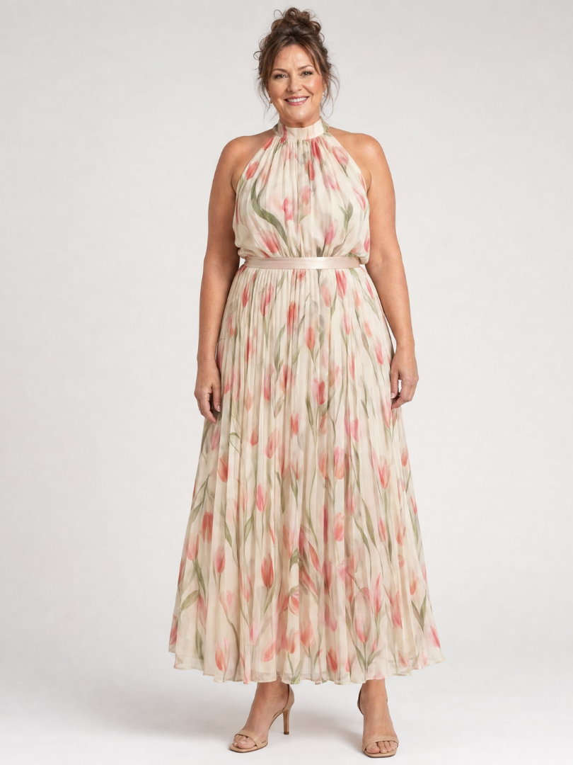 Veda Bremen Aurelle midikleid with neckholder and floral pattern, showcasing the dress&