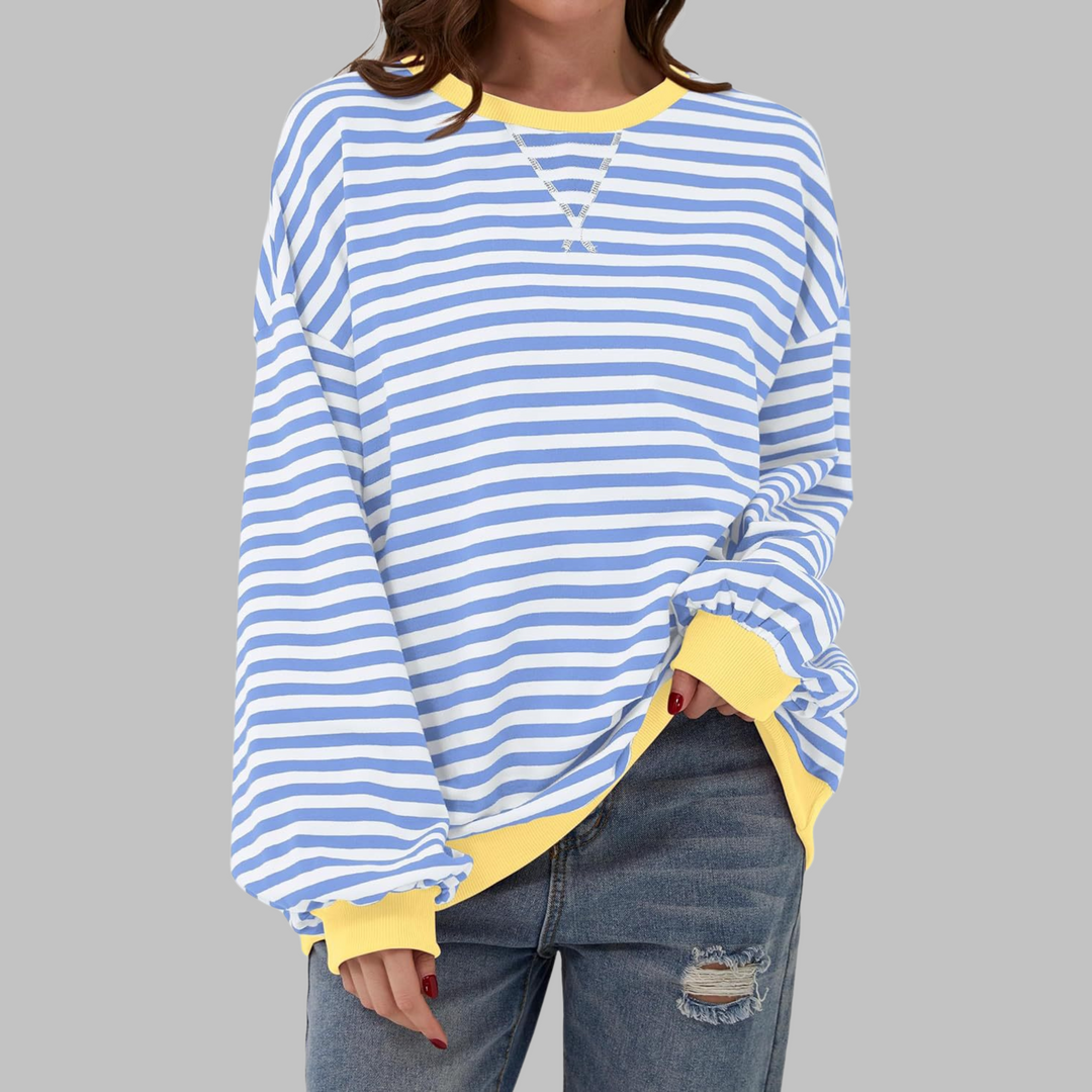 Veda Bremen LUKA soft striped long-sleeve top, lightweight spring layer, beige and white stripes, casual and comfortable fit