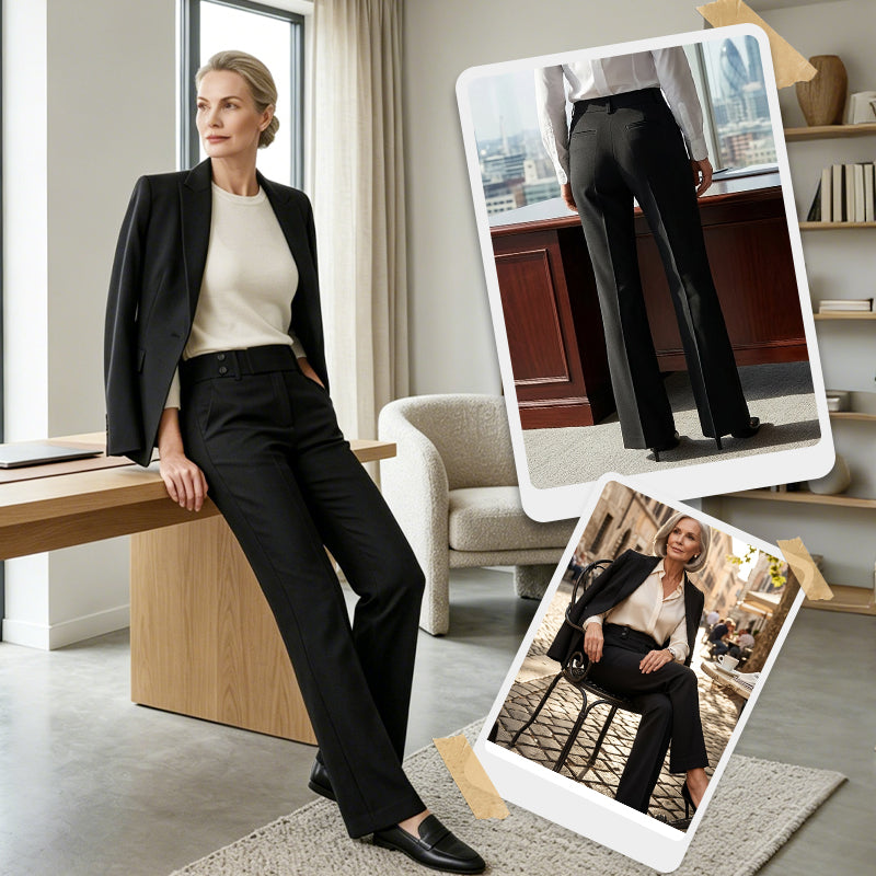 Veda Bremen Elowra tailored trouser, high-waisted with a wide-leg fit, in classic black fabric.