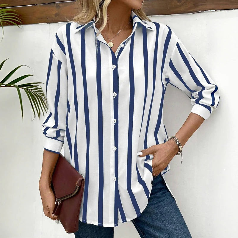 Veda Bremen Lisa Bluse mit klassischen Streifen, lightweight fabric, long sleeves, casual fit, stylish and versatile for everyday wear
