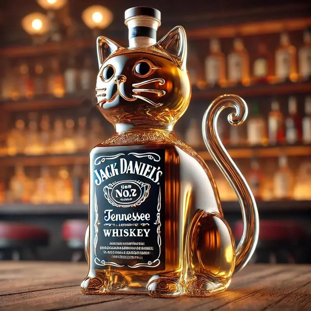 Veda Bremen Katzen Edition whisky bottle featuring a colorful cat-themed label and sleek glass design.