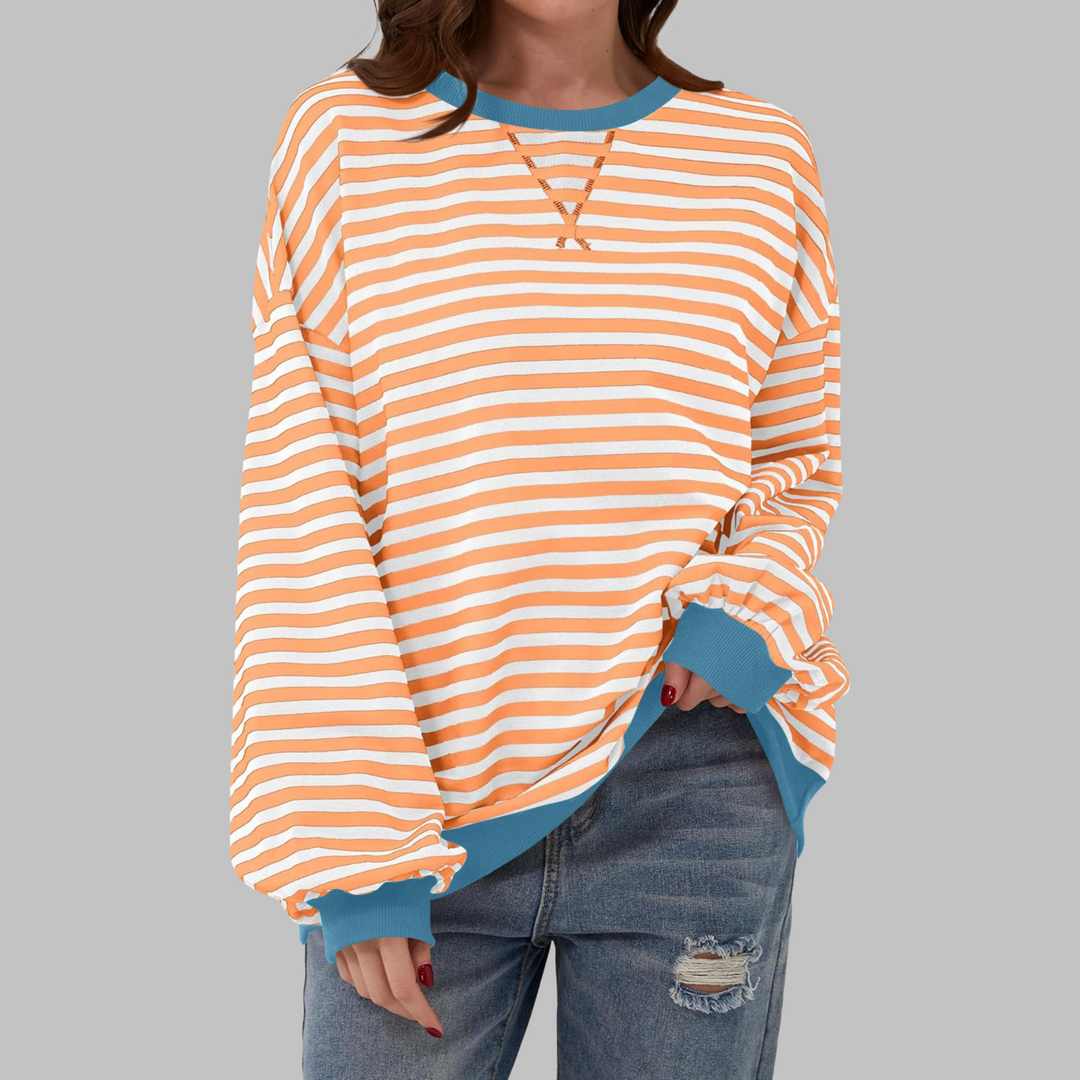 Veda Bremen LUKA soft striped long-sleeve top, lightweight spring layer, featuring comfortable fit and casual style.